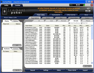 Carbon Poker Review Screenshot Lobby