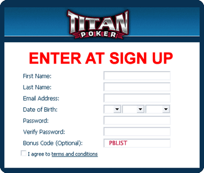 titan poker bonus code signup